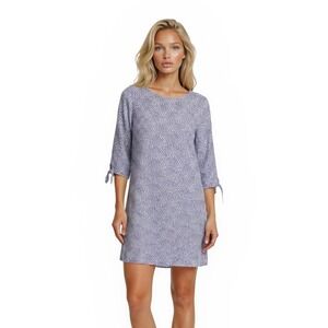 Duffield Lane Shift Dress Women's Size Large Blue Polka Dot Tie Sleeve